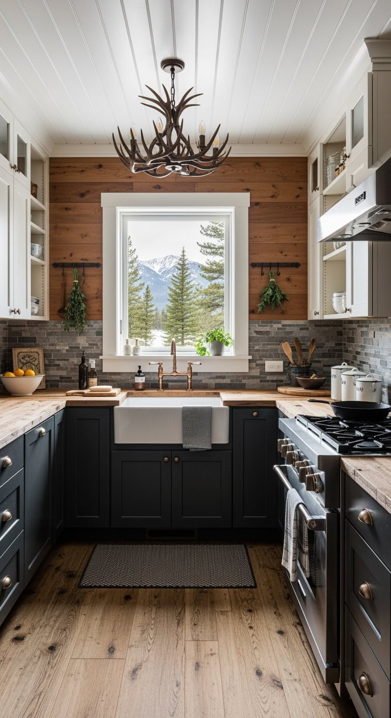 rustic antler inspired lodge kitchen