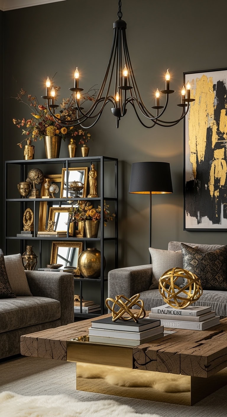 rustic black and gold luxe