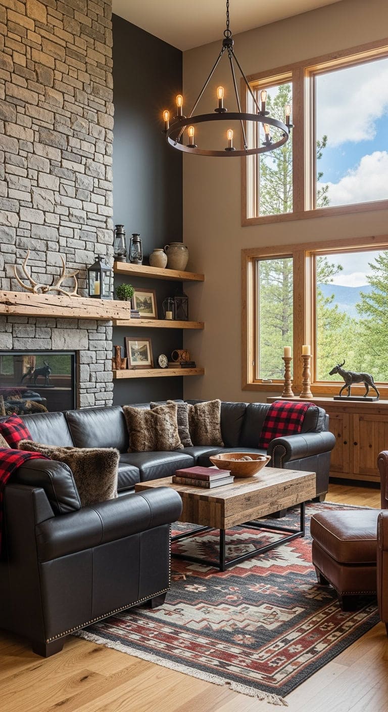 rustic black leather lodge