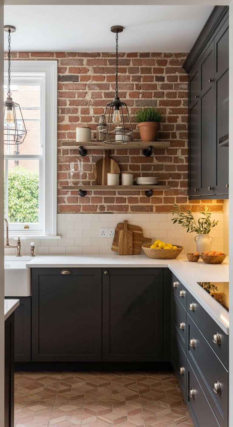 rustic exposed brick kitchen