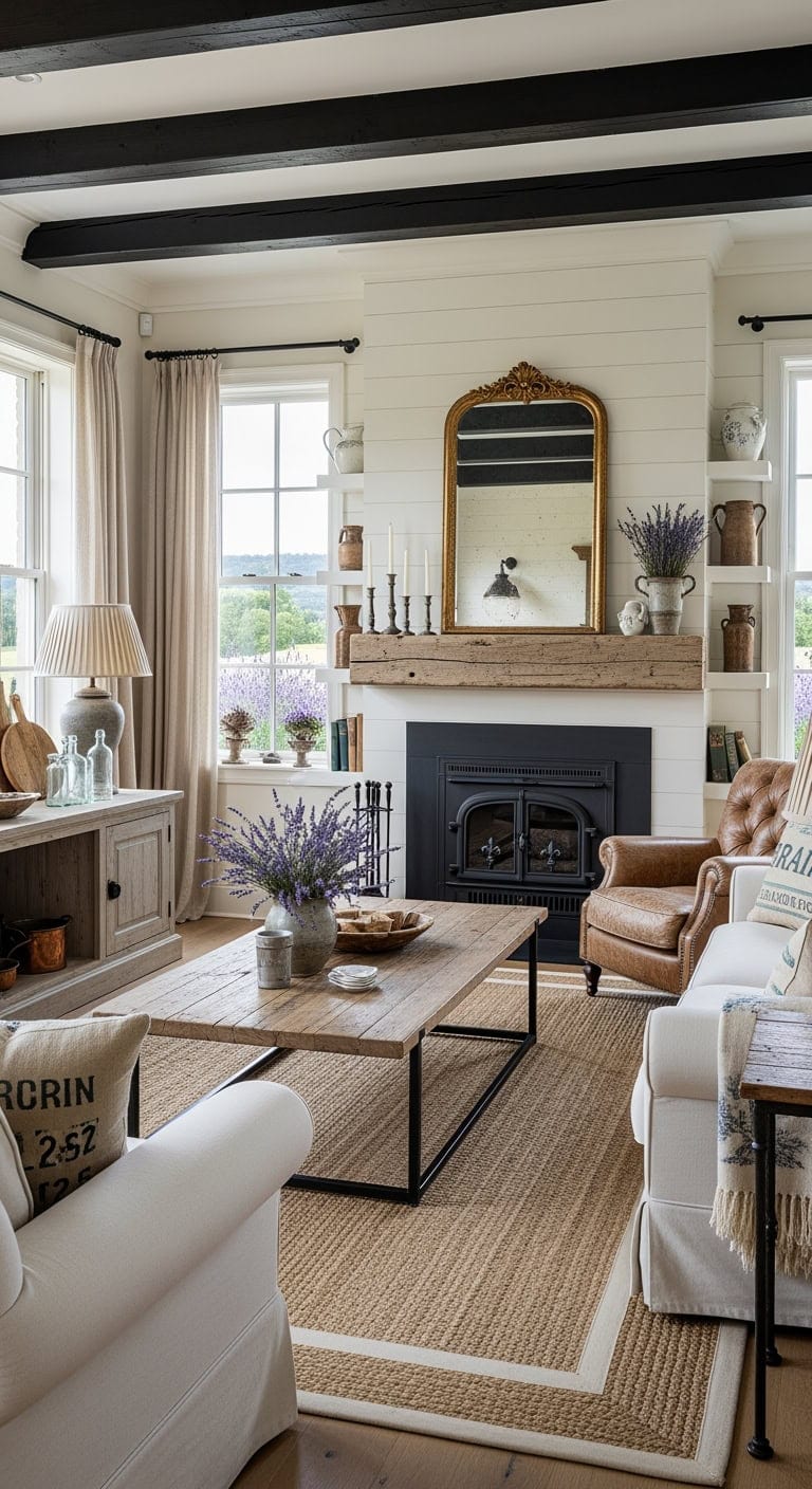 rustic french countryside fireplace