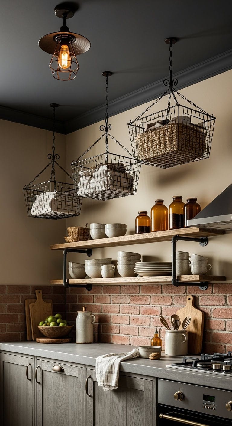 rustic industrial overhead baskets