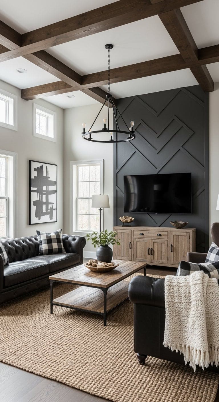 rustic modern black leather livingroom
