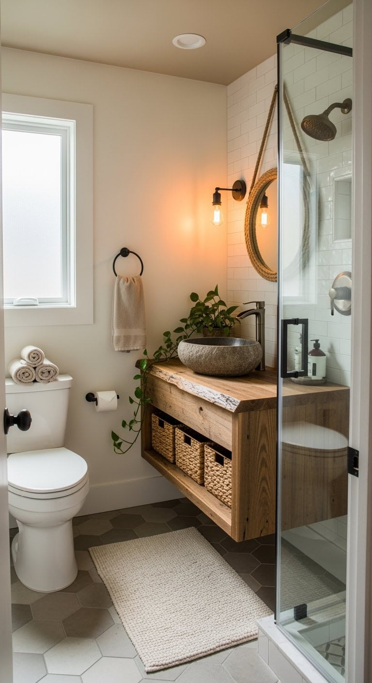 rustic raw wood petite vanity