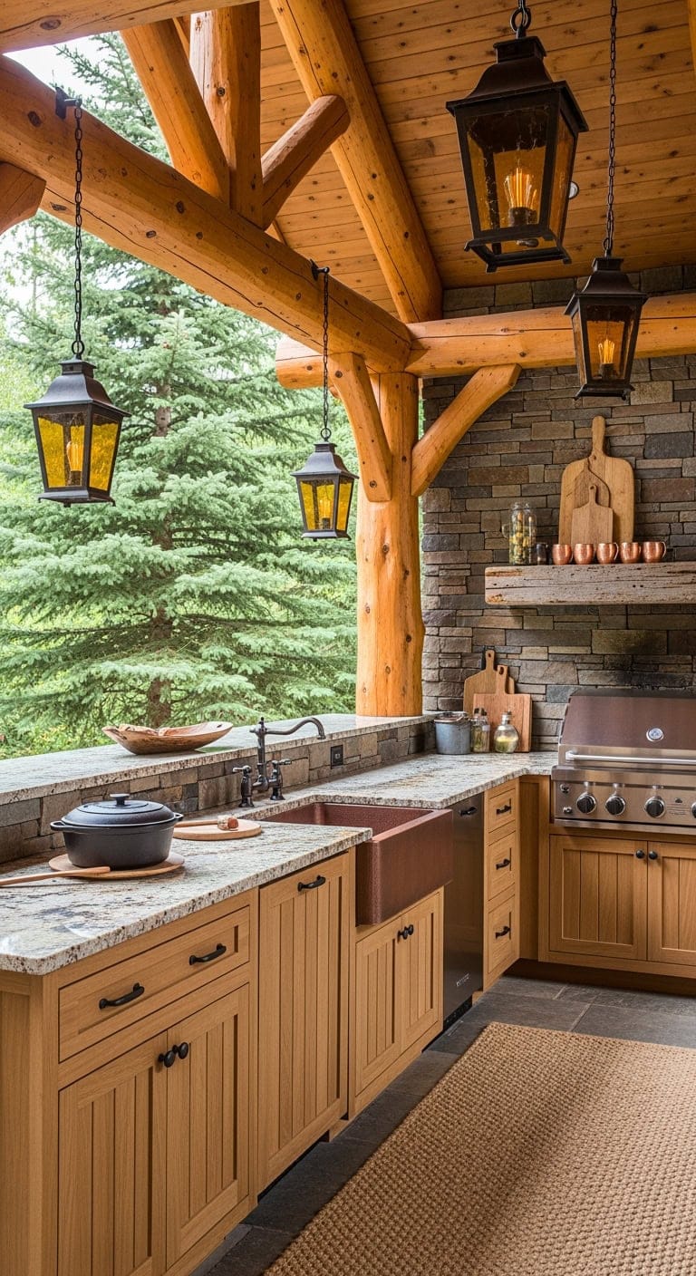 rustic stone backyard kitchen