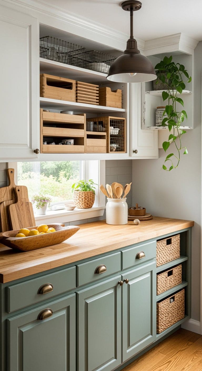 rustic tiered cabinet storage