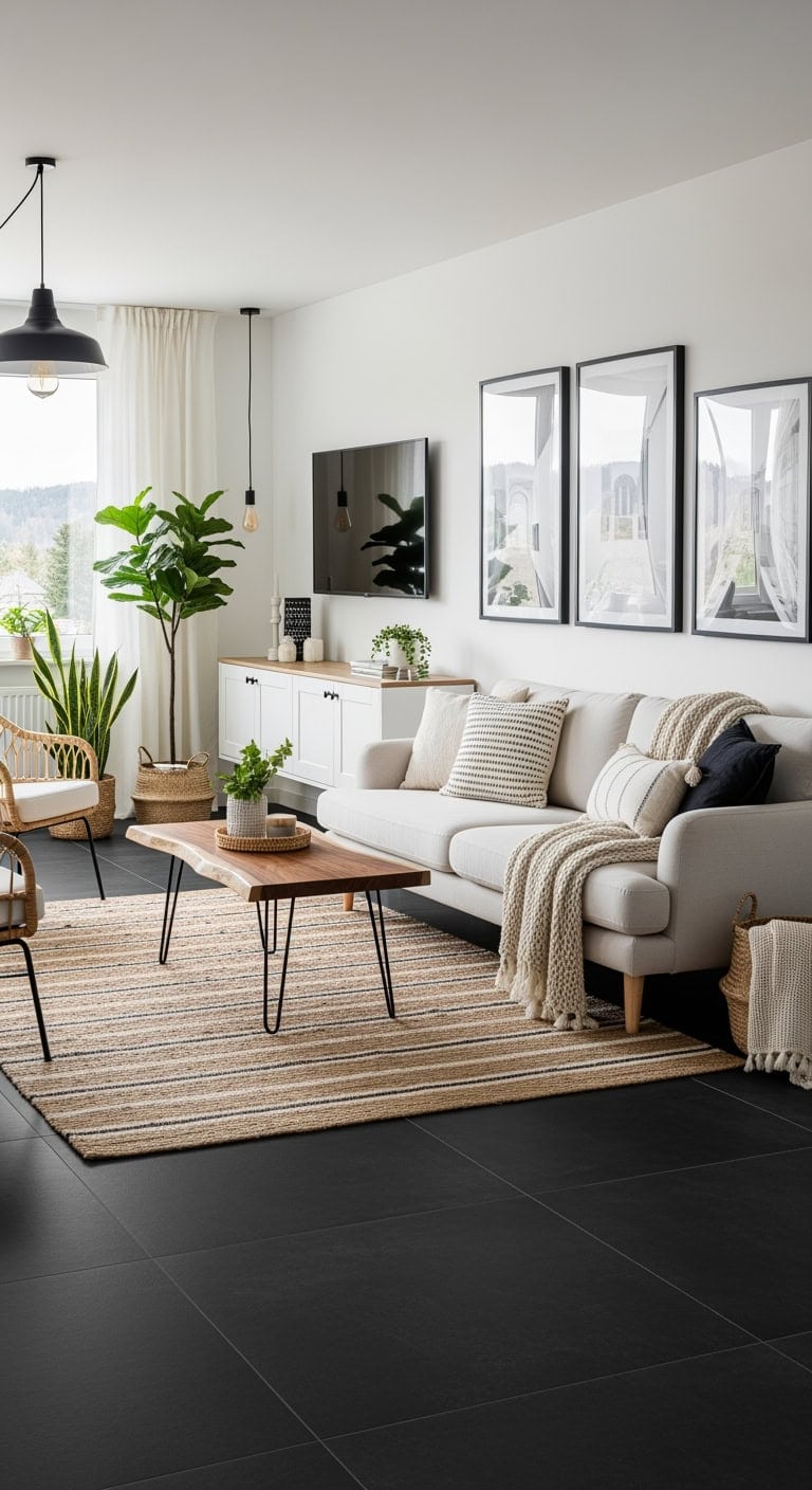 scandinavian black concrete minimalist living