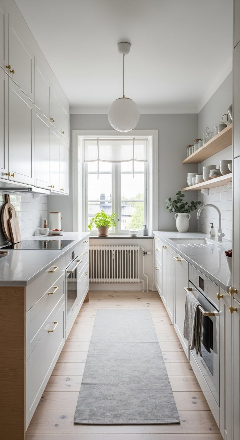 scandinavian minimal galley kitchen