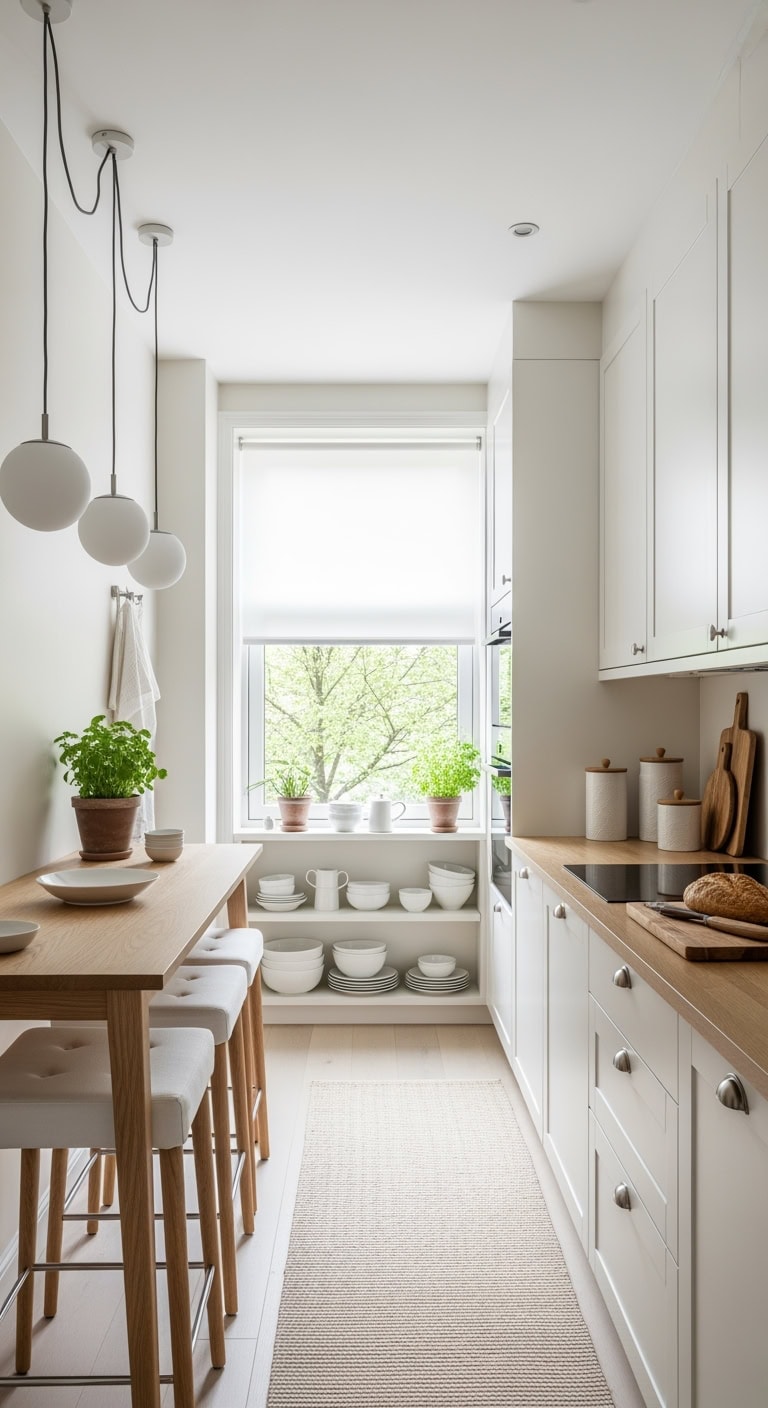 scandinavian minimalist narrow kitchen