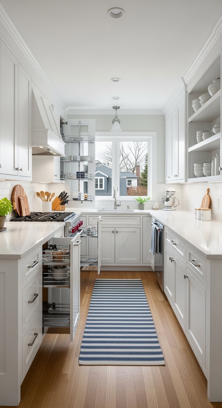 shaker inspired narrow galley organization