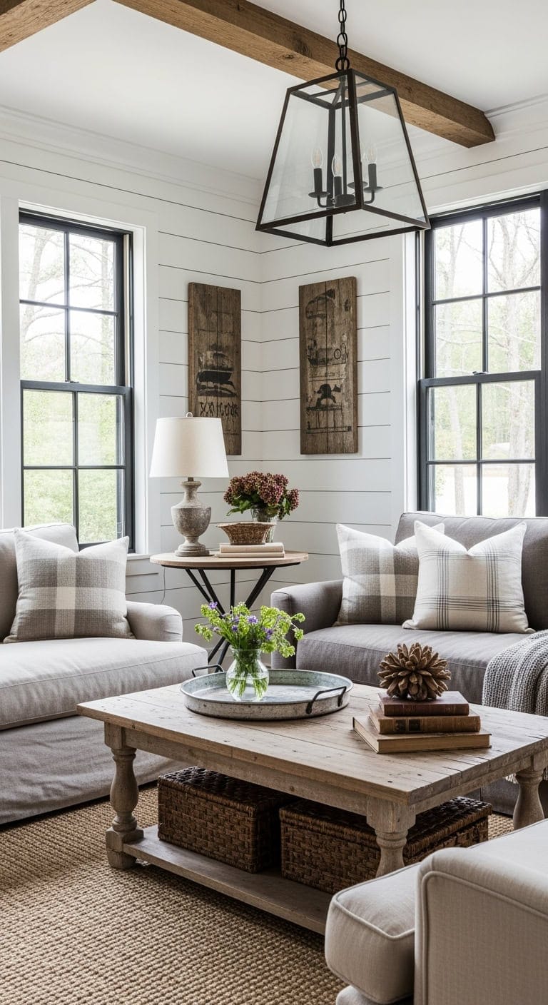 shiplap walls black frames