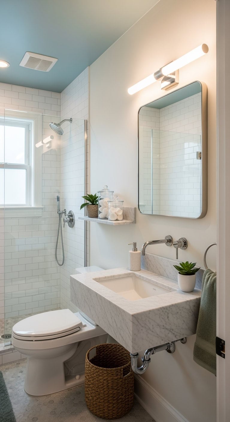 single tier marble vanity shelf