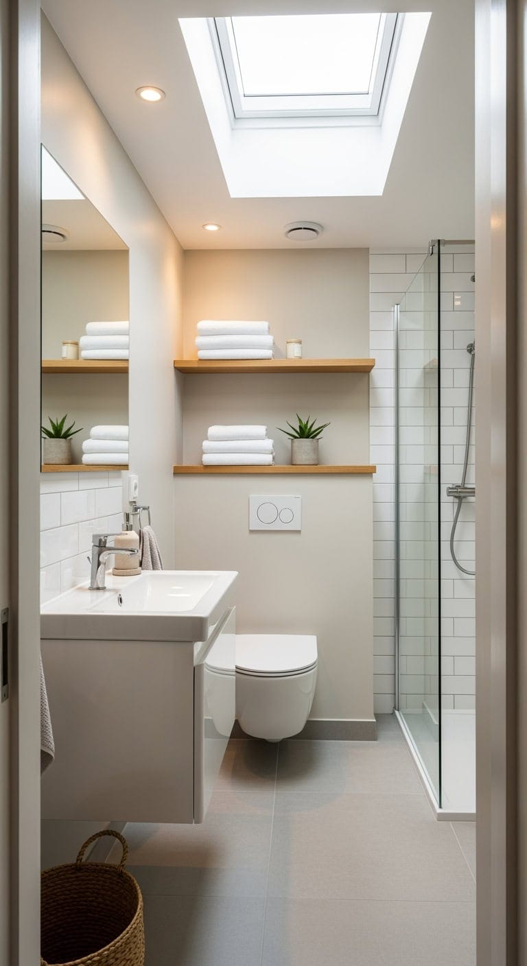 skylight brightens compact bathroom