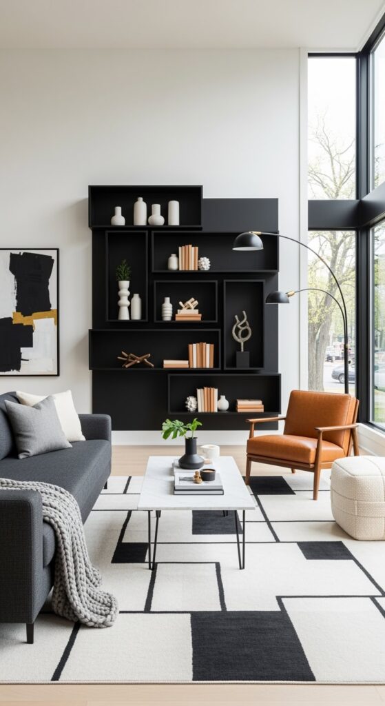 Image showcasing 23 Black Built Ins Living Room That Elevate Coziness and Character