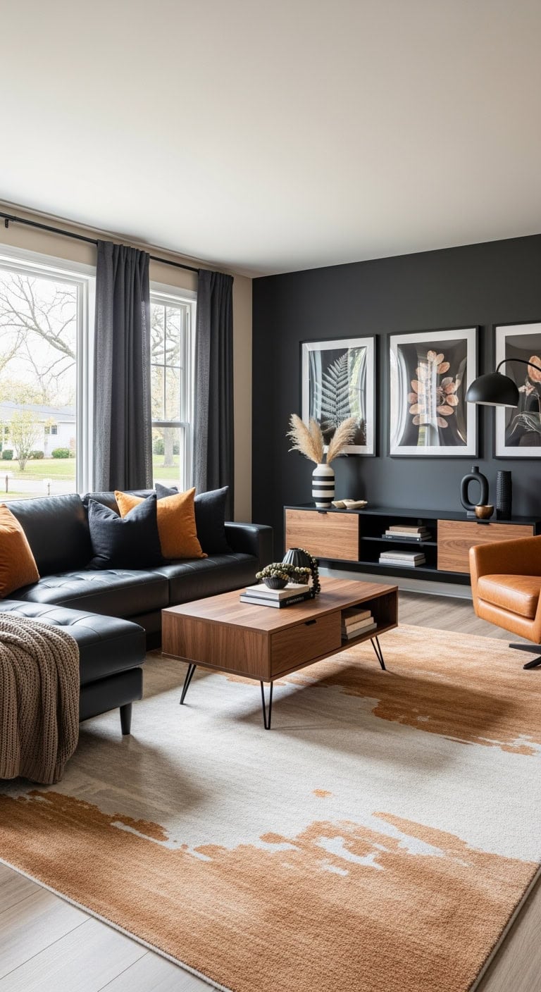 sleek black sectional styling