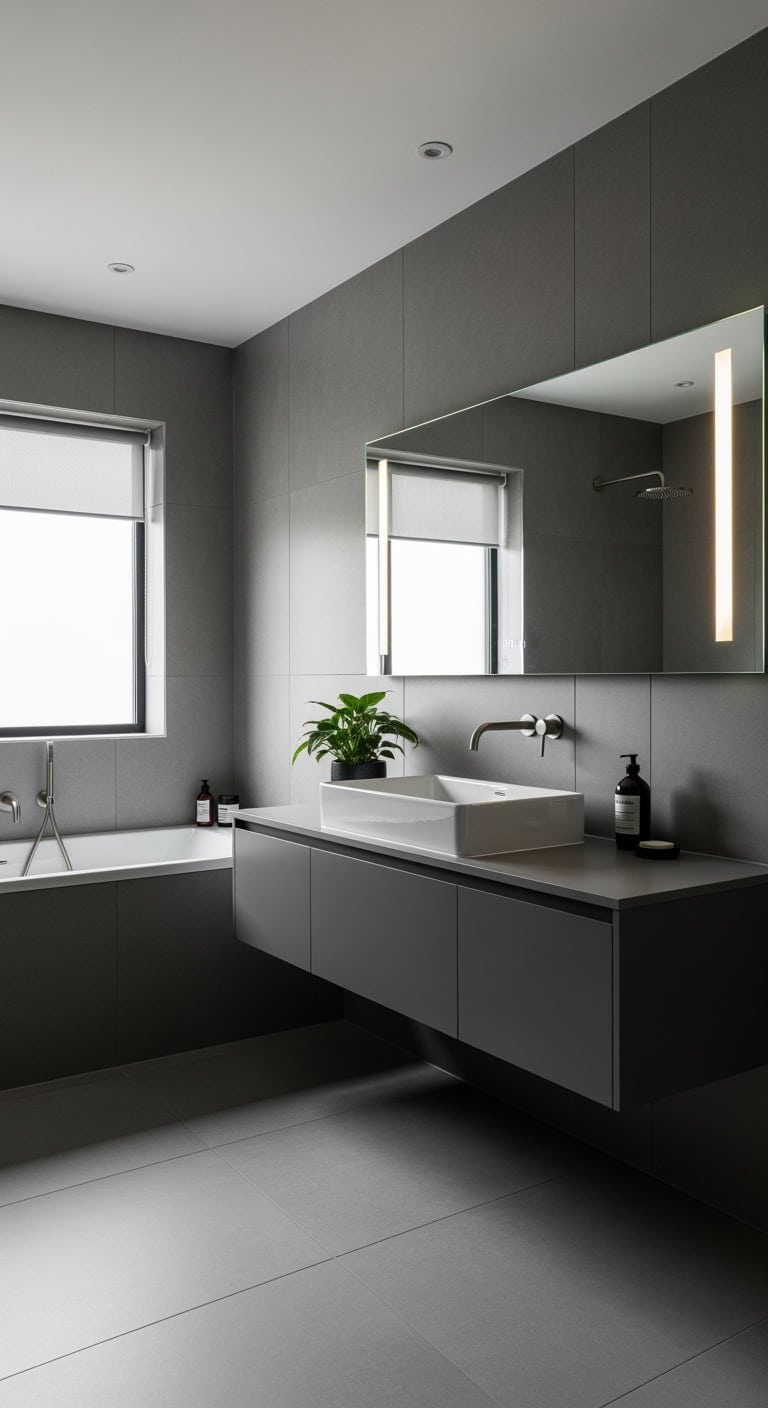 sleek charcoal wall mounted vanity