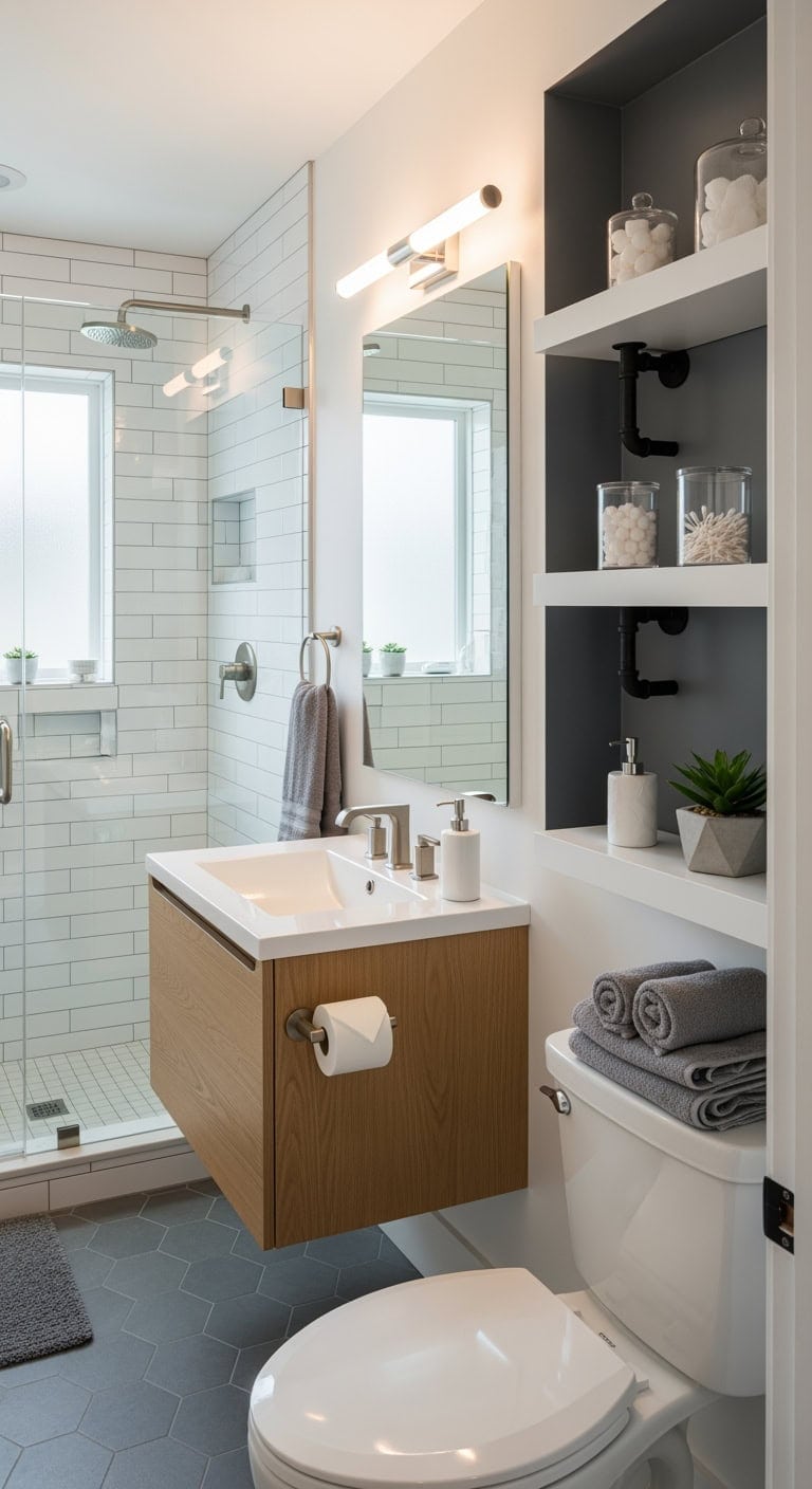 sleek vertical floating shelves