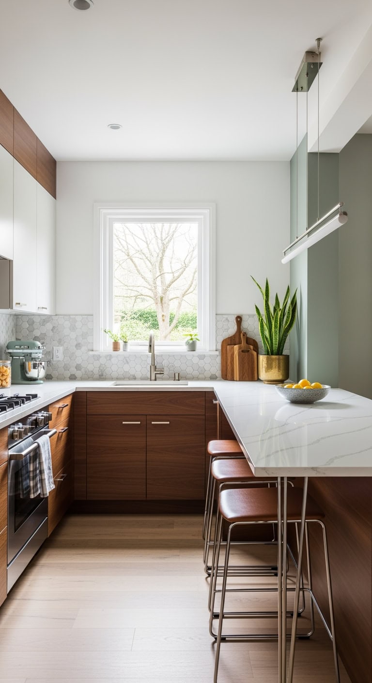 sleek walnut horizontal peninsula