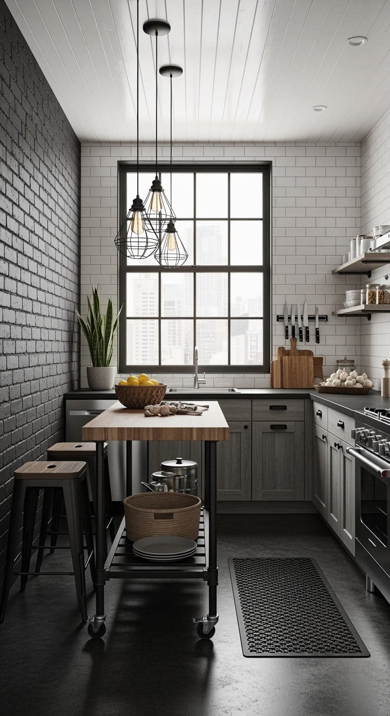slim industrial kitchen island