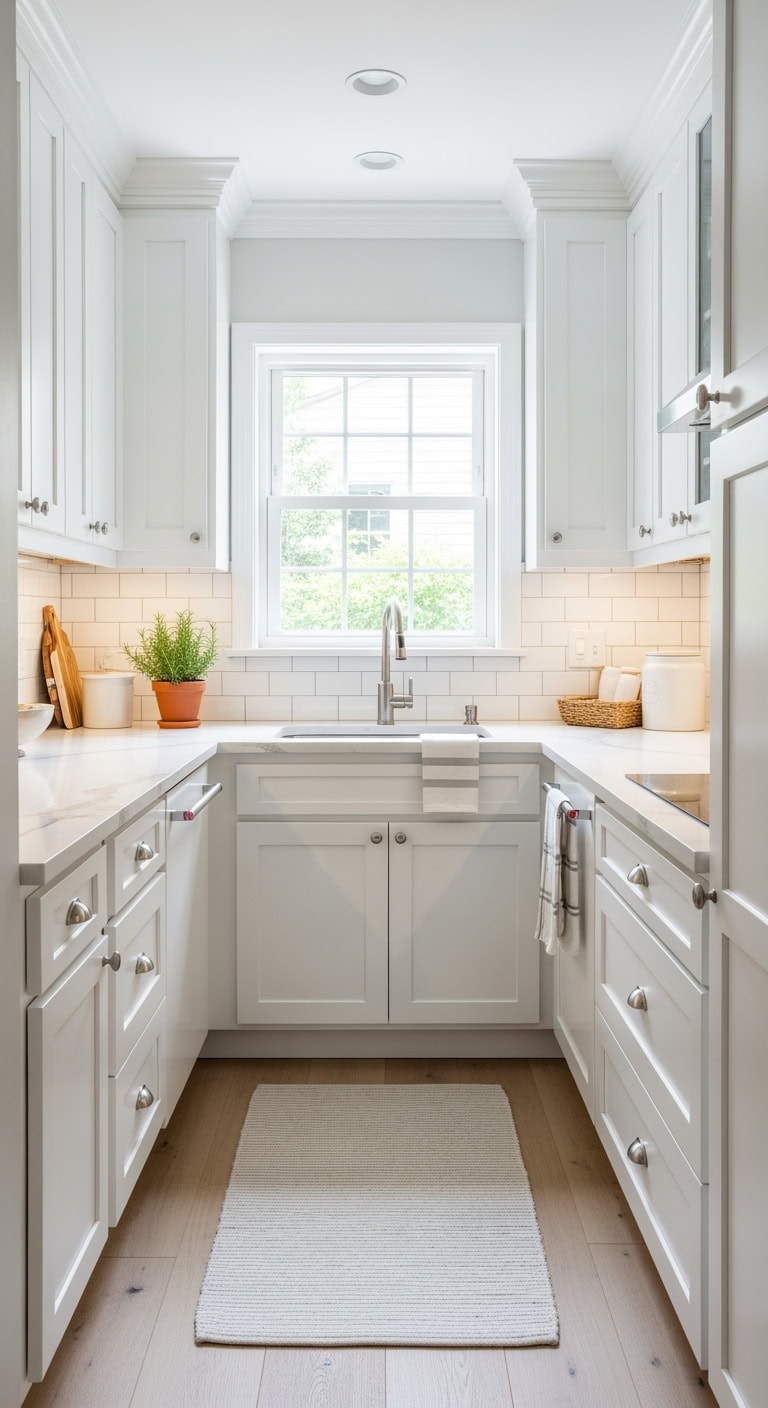small bright u shaped kitchen