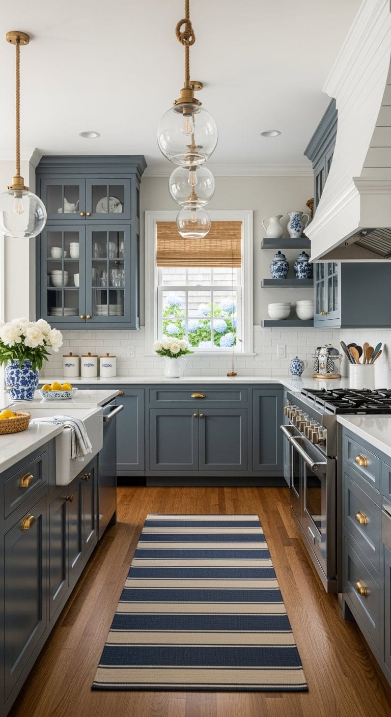 smoky blue coastal kitchen