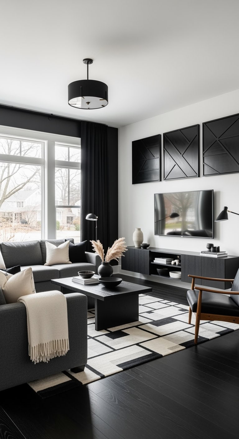 sophisticated black linen livingroom