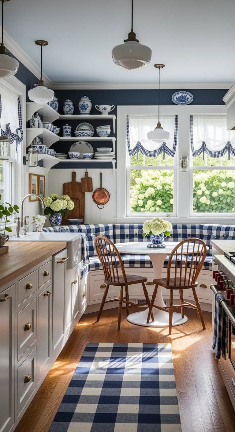 southern gingham wraparound banquette