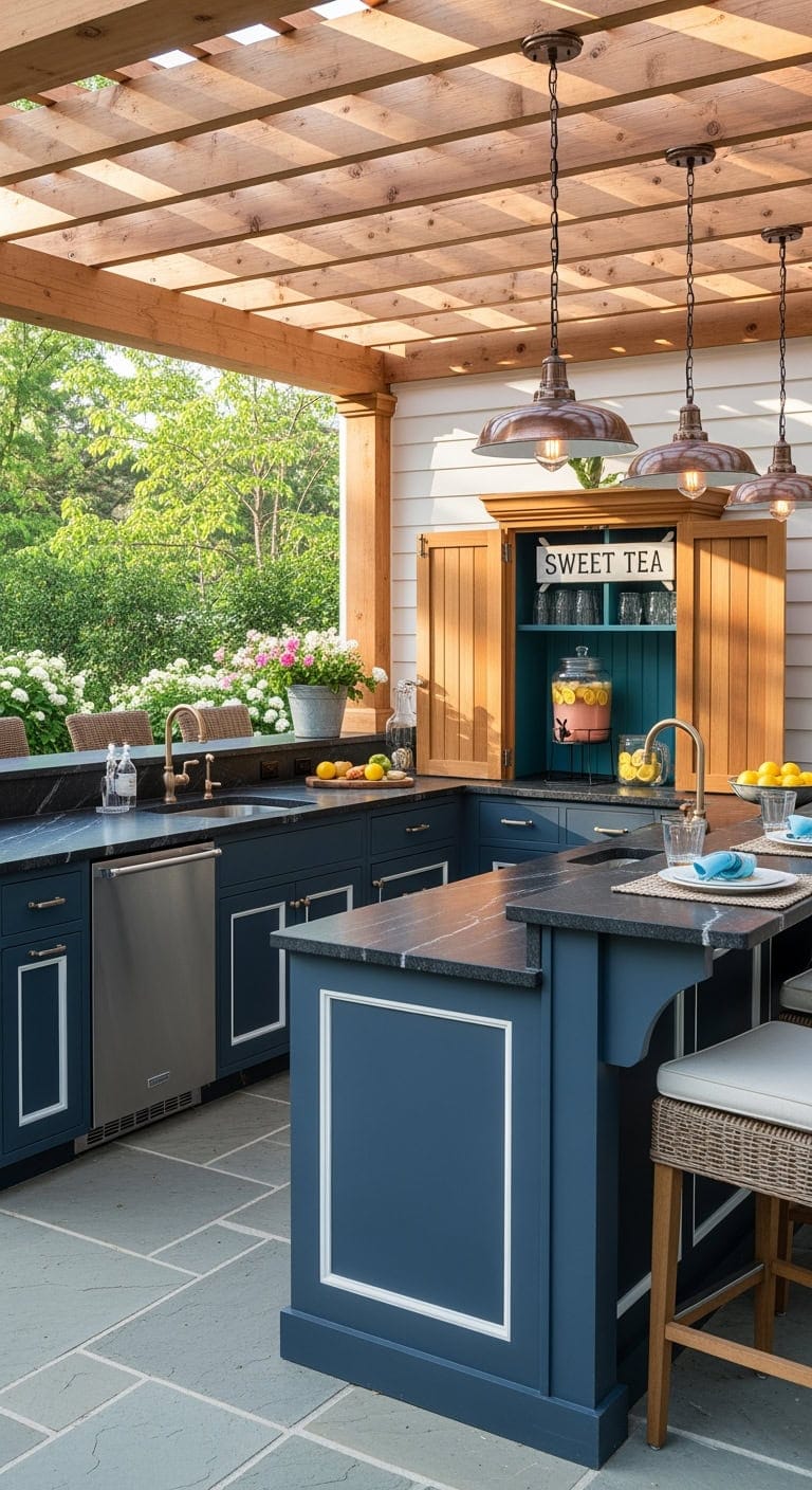 southern porch style outdoor kitchen