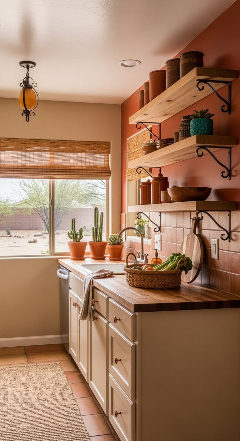 southwest inspired compact floating shelves