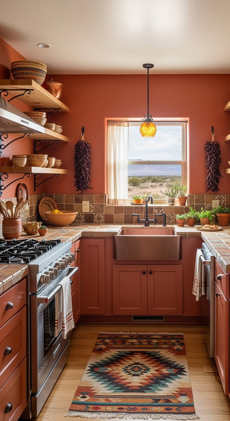 southwestern terracotta corner kitchen