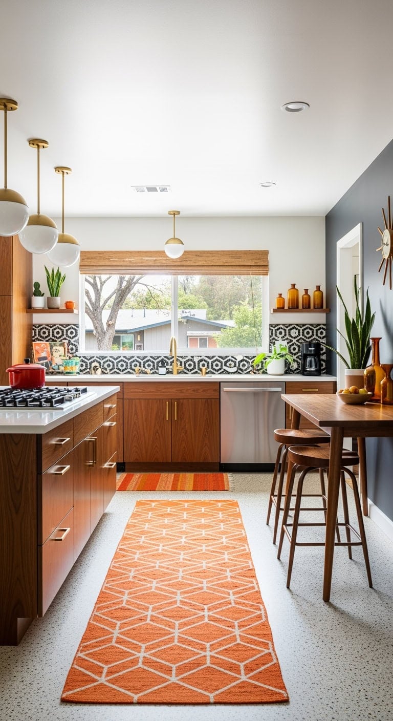 streamlined walnut mid century kitchen