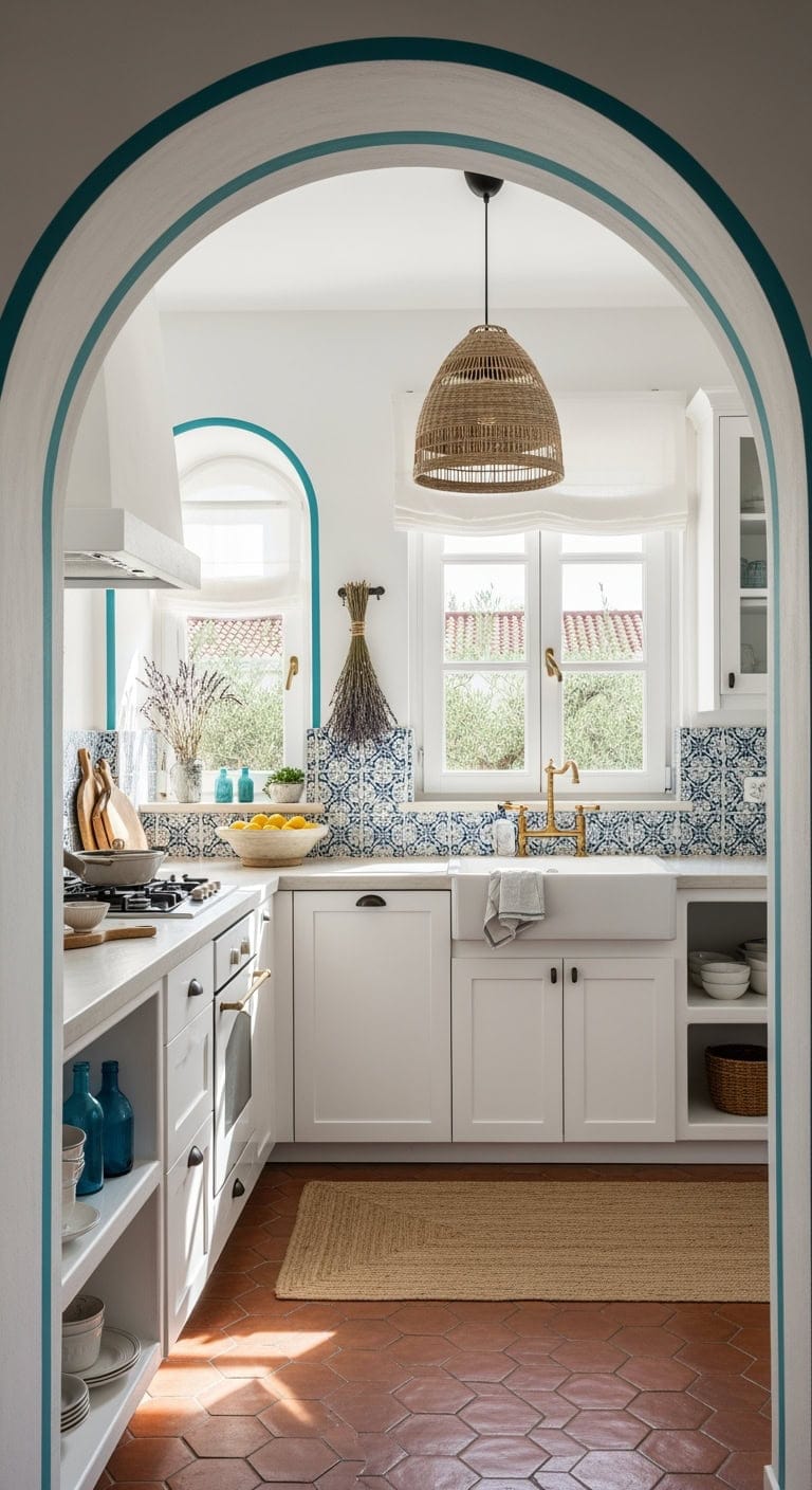 sunlit mediterranean arched kitchen
