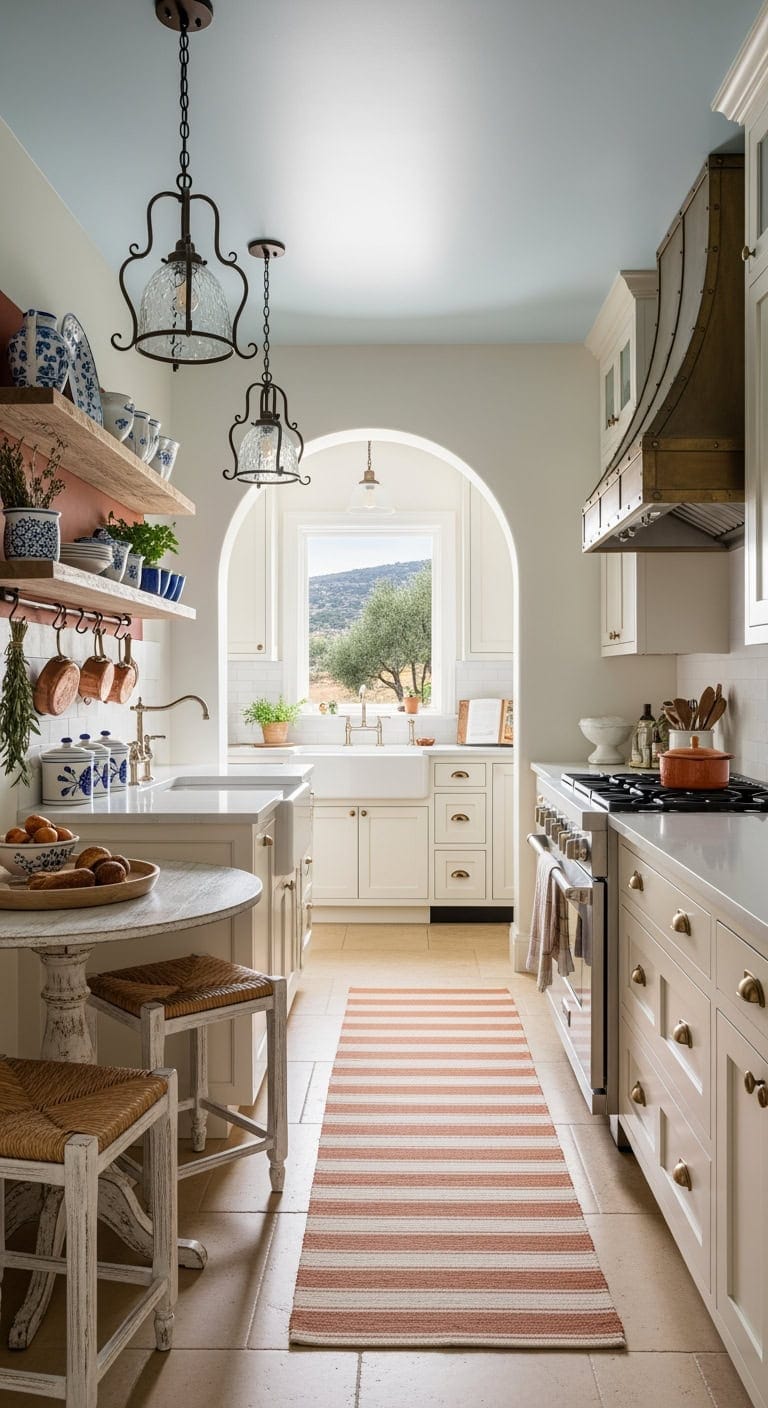 sunlit mediterranean inspired narrow kitchen