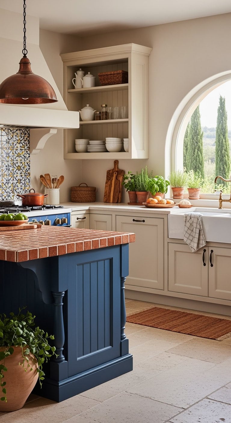 sunlit mediterranean tiled kitchen
