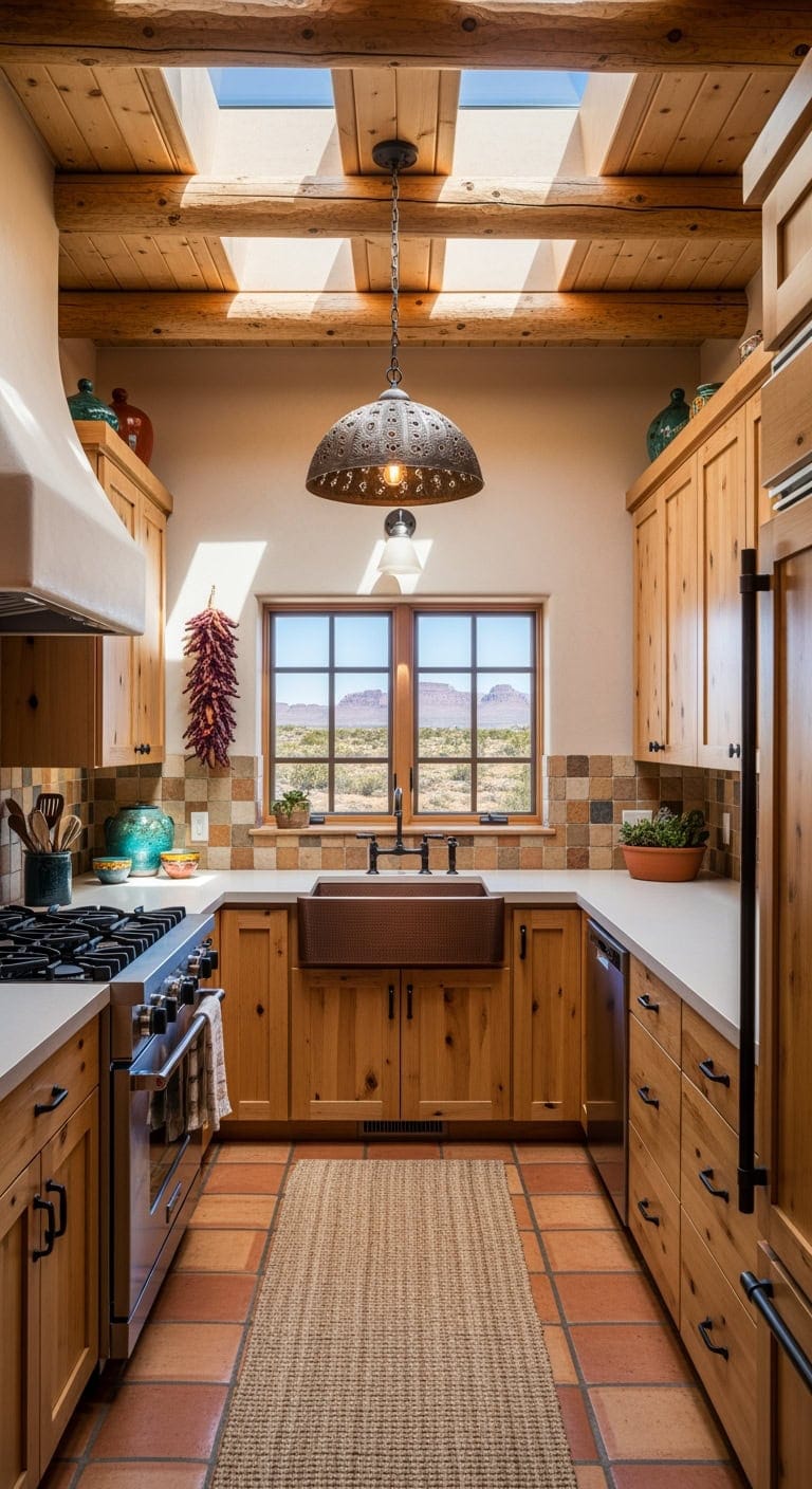 sunlit terracotta adobe kitchen
