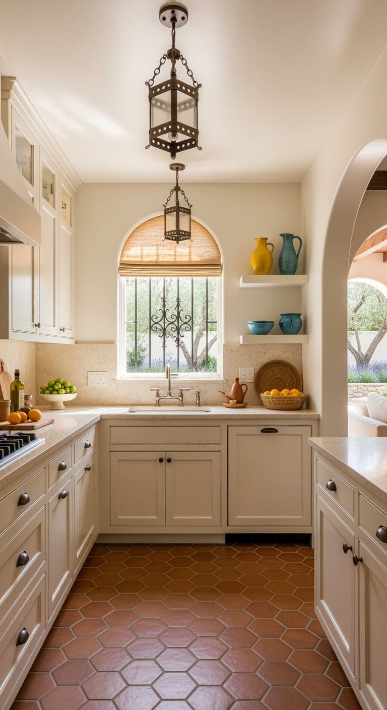 terracotta arched mediterranean kitchen flow