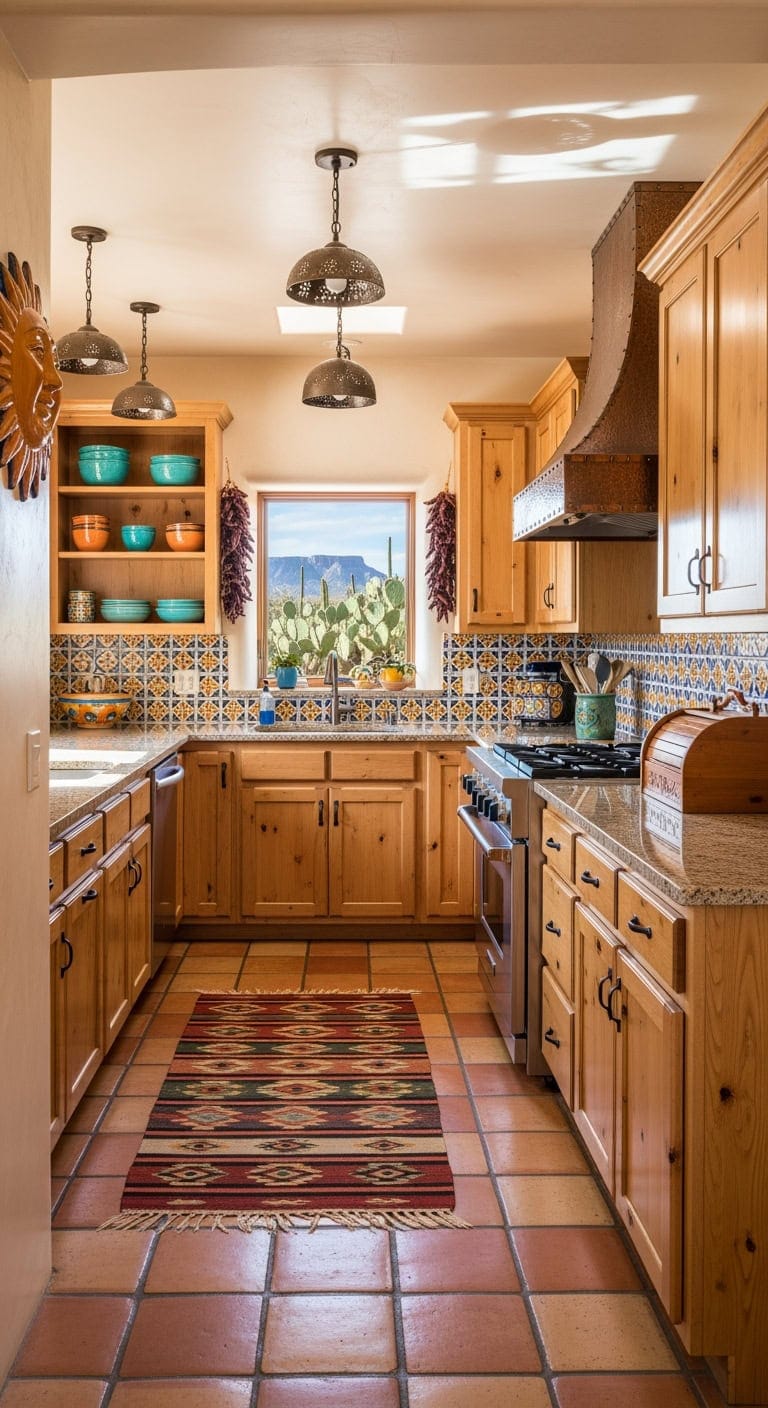 terracotta tiles turquoise accents