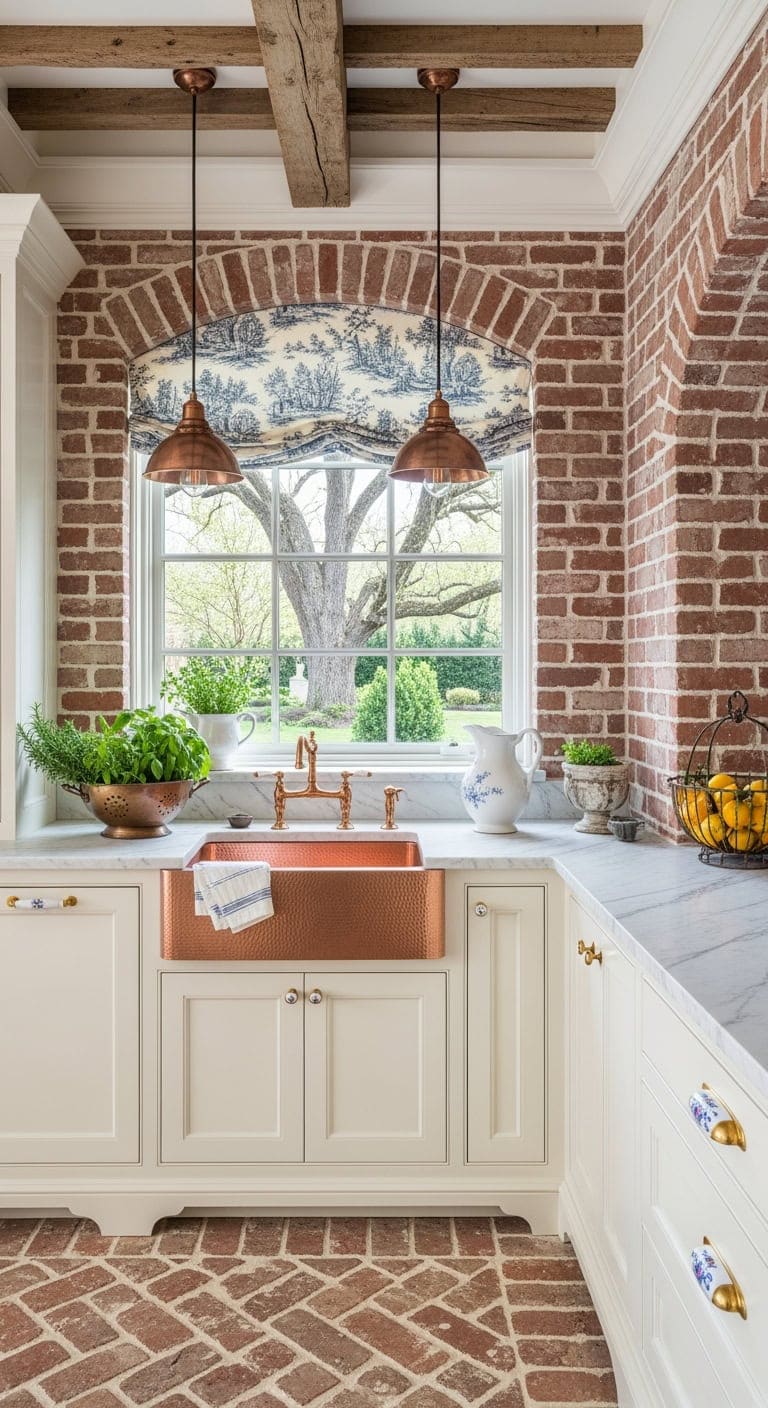 timeless copper and brick kitchen