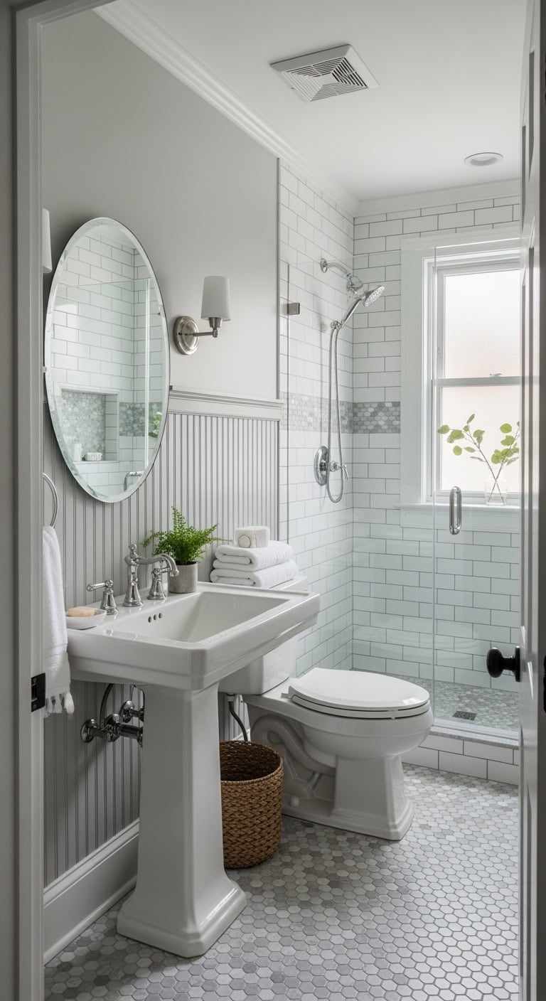 timeless dove gray wainscoted bathroom