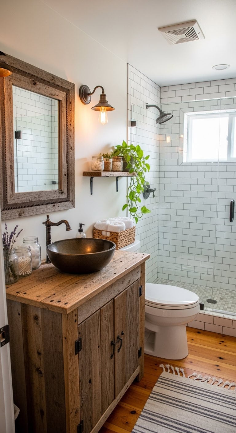 tiny reclaimed wood vanity