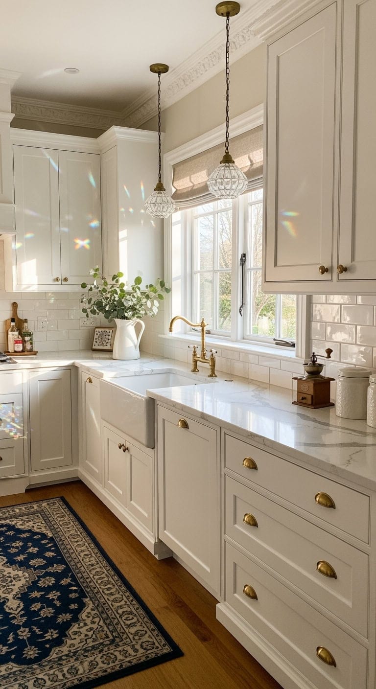 traditional crown molded sunlit kitchen
