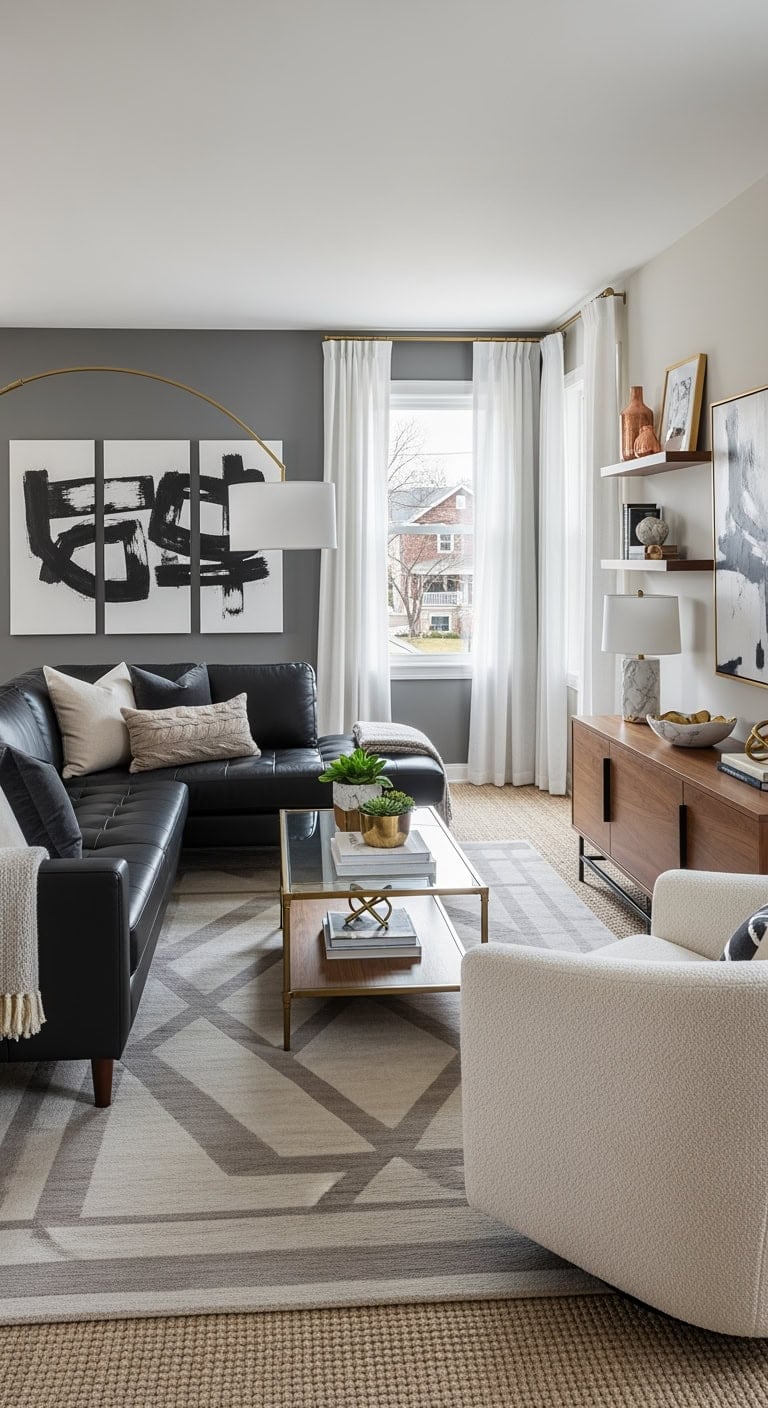 transitional black sectional with metals