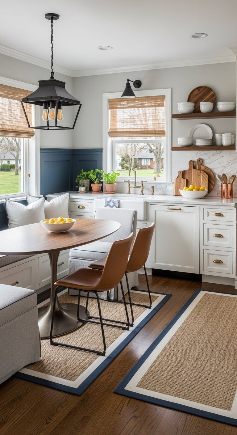 transitional mixed material kitchen nook