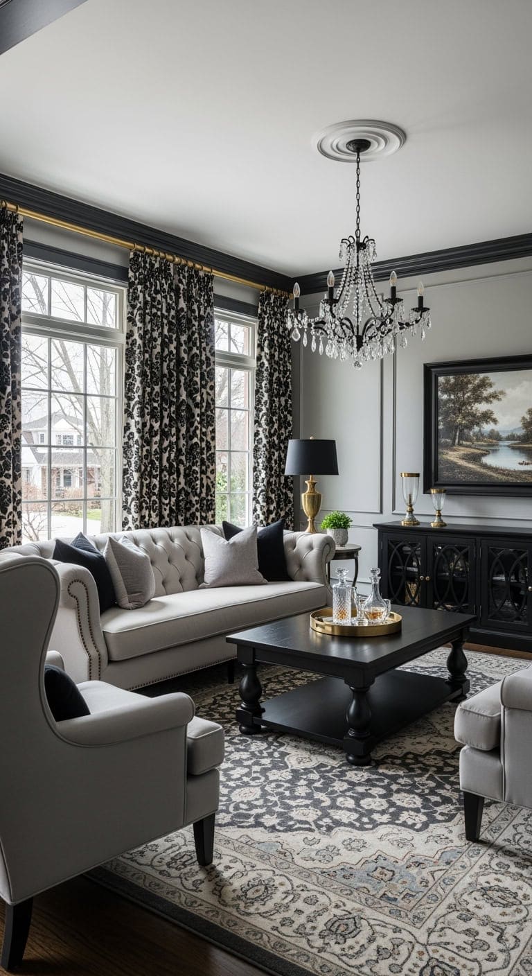 tufted grey furniture with black