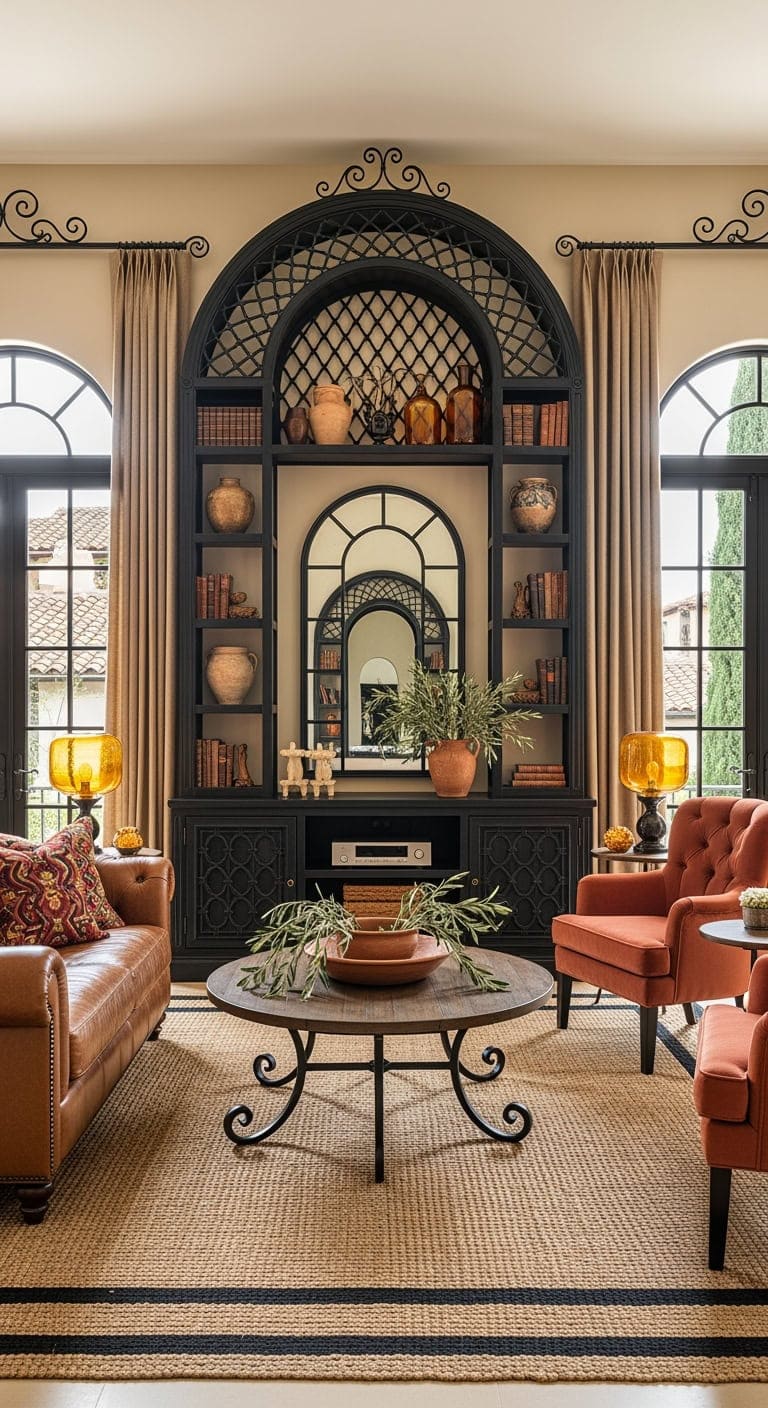 tuscan inspired black built ins