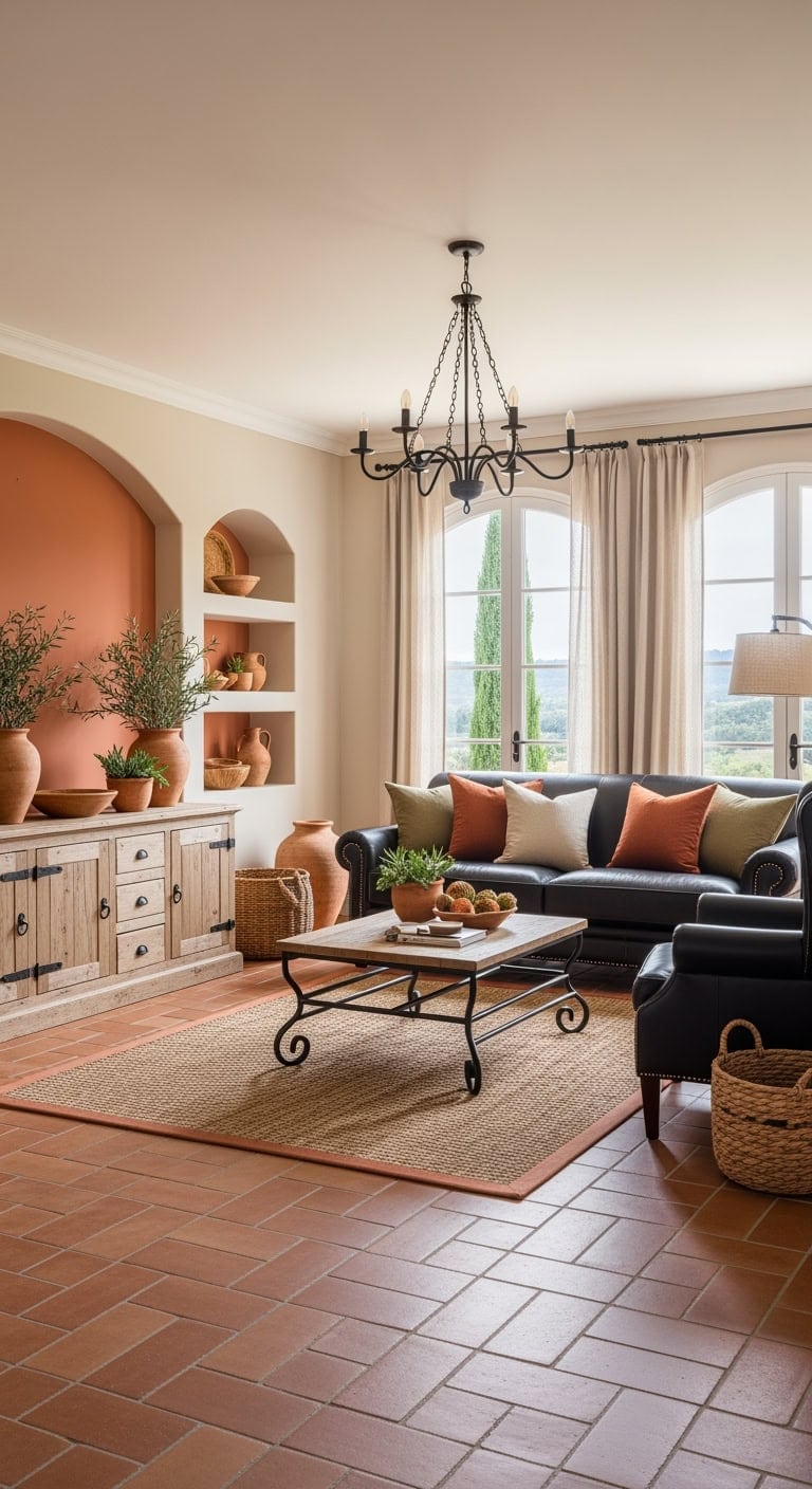 tuscan inspired black leather decor