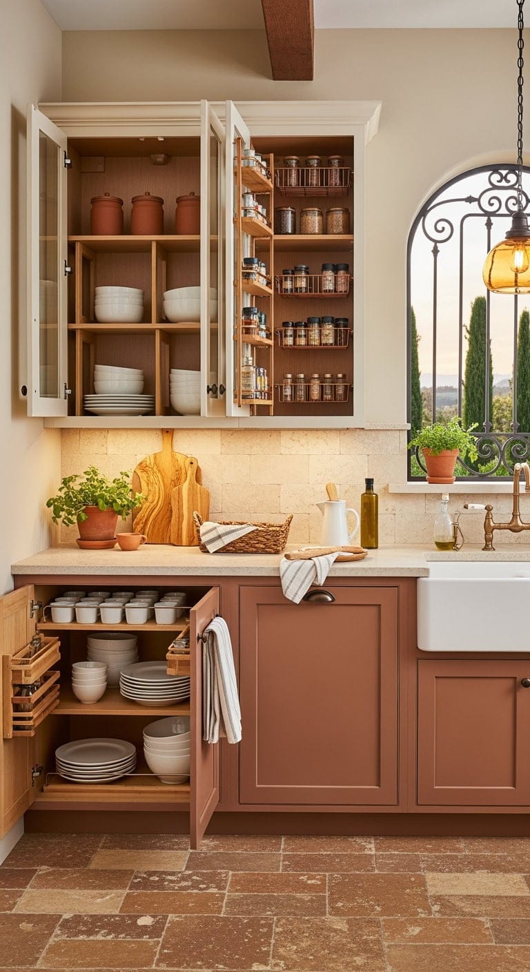 tuscan inspired cabinet shelf doubling