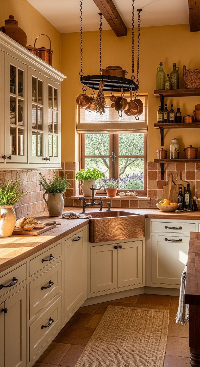 tuscan sunlit l shaped kitchen