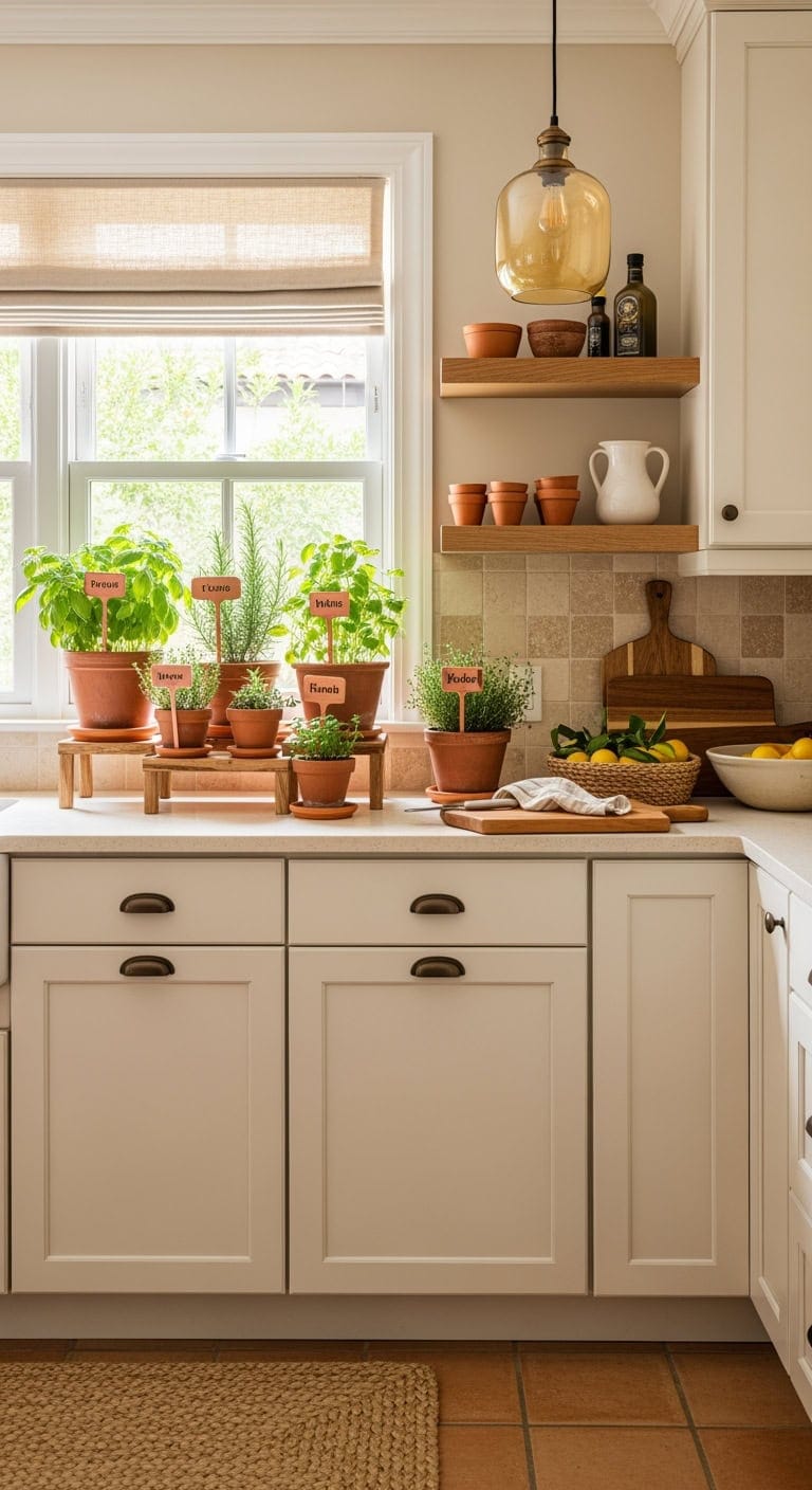 tuscan terracotta windowsill herbgarden