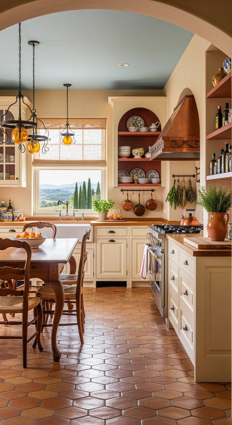 tuscany inspired cozy terracotta kitchen